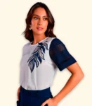 Blusa Manga Dobrão Renda C/ Patch
