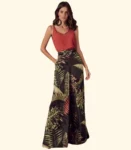 Calça Pantalona Estampada com Cinto