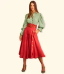 Saia Midi Linho Clochard Det Botões