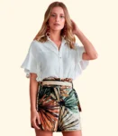 Short Estampado C/ Det. Cintinho Palha