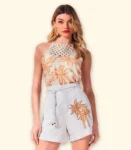 Short Linho Bordado com Cordão