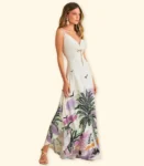 Vestido Longo Barrado Decote Busto