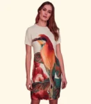 Vestido T-Shirt Manga Godê Passaros