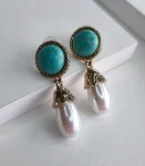 Brinco Pérola com Turquesa (4cm)